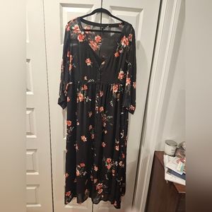 Torrid Black Floral Maxi Dress, Size 3